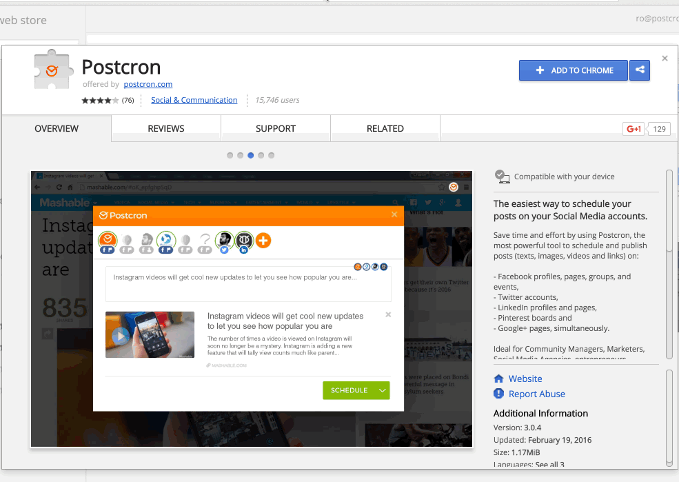 Add the Postcron Extension for Chrome