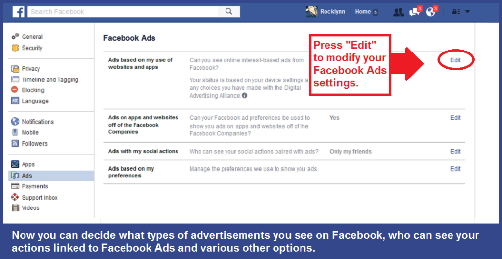 Facebook ads edit buttons